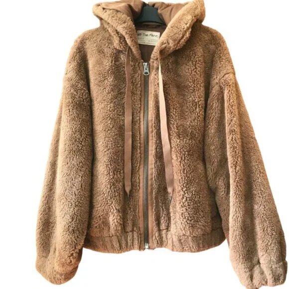 Free People We The Free Freya Fur Hoodie Teddy Jacket in Cinnamon Sprinkle - Picture 15 of 16